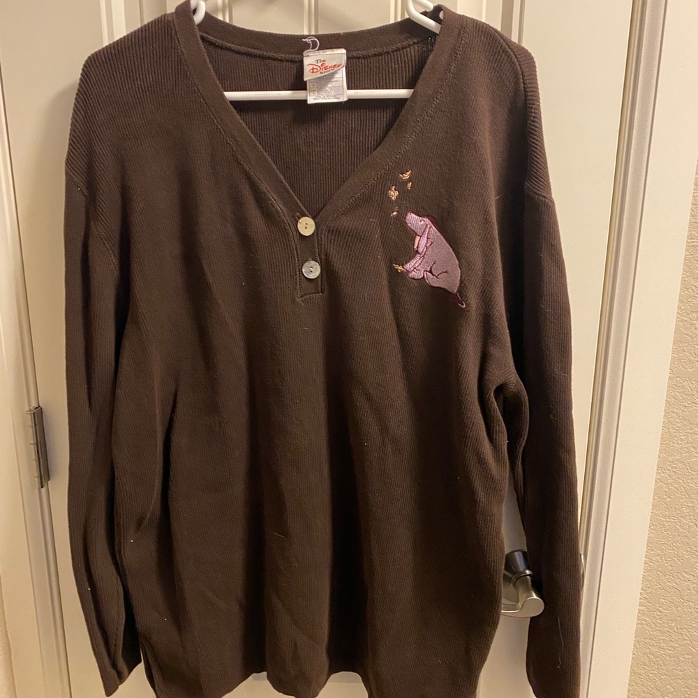 Vintage Disney Store L Sweater Eeyore Ladies Large Brown 2 Button Ribbed